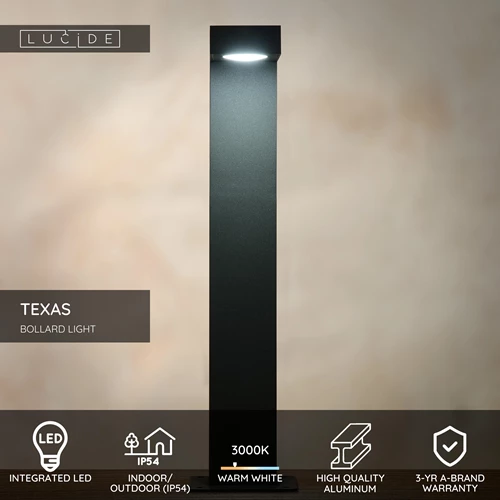 Lucide TEXAS - Bollard light - LED - 1x8W 3000K - IP54 - Anthracite - USP